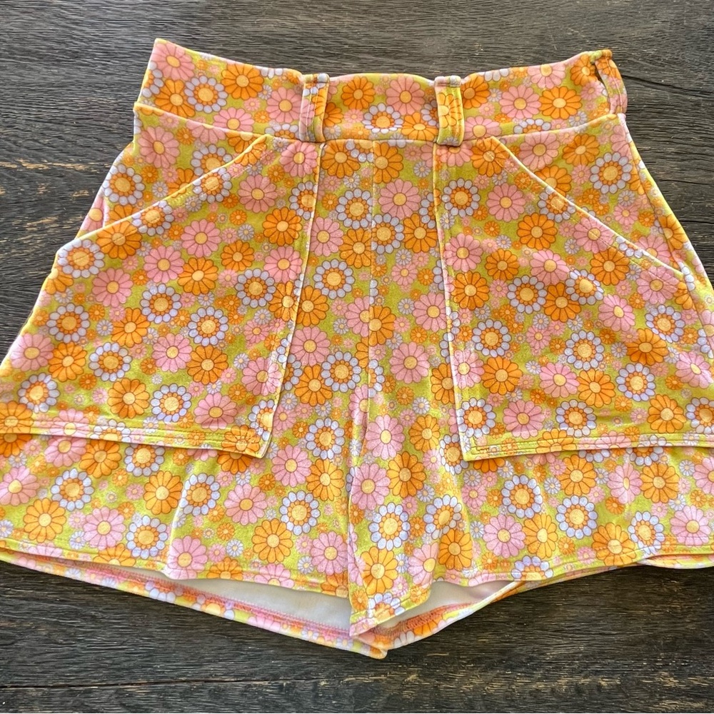 Little Bee & Company Floral Plush Short Shorts - Orange, Yellow, Pink